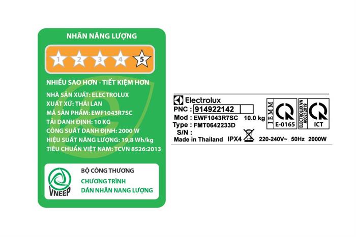 Máy giặt Electrolux UltimateCare 700 Inverter 10 kg EWF1043R7SC