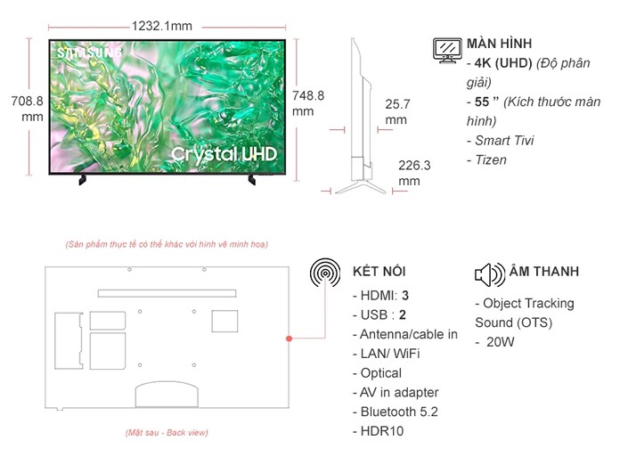 Smart tivi Samsung 4K 55 Inch 55DU8000
