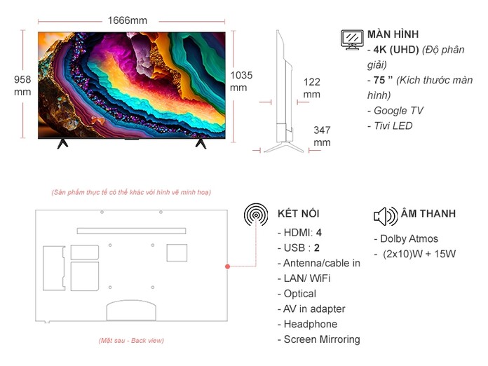 Google tivi TCL 4K 75 Inch 75P755 Pro