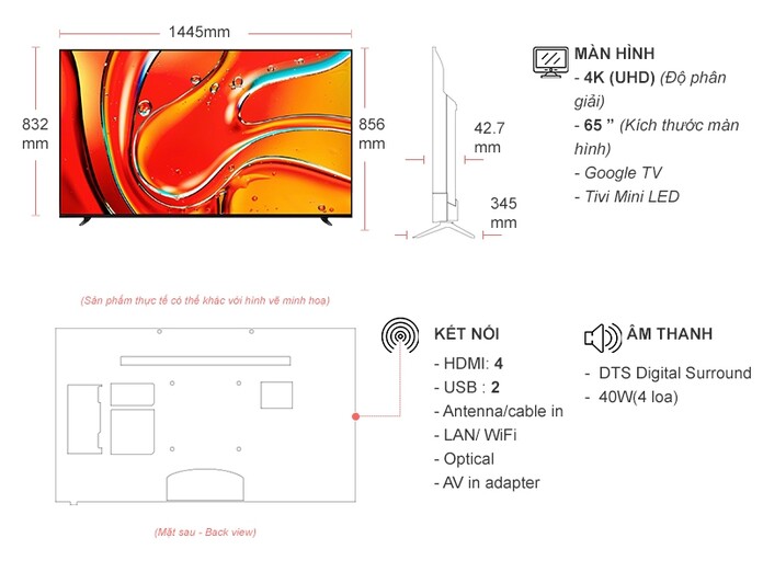 Google tivi Mini LED Sony 4K 65 inch K-65XR70