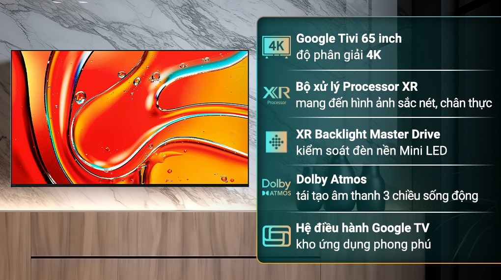 Google tivi Mini LED Sony 4K 65 inch K-65XR70