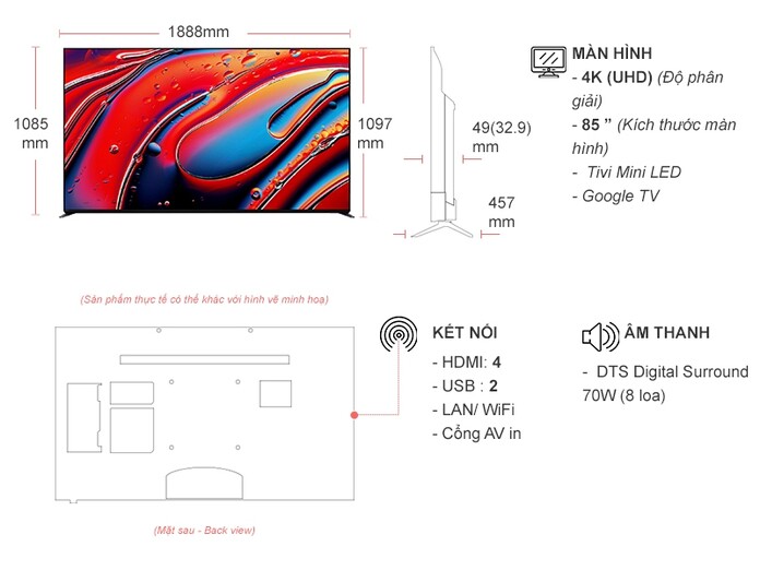 Google tivi Mini LED Sony 4K 85 inch K-85XR90