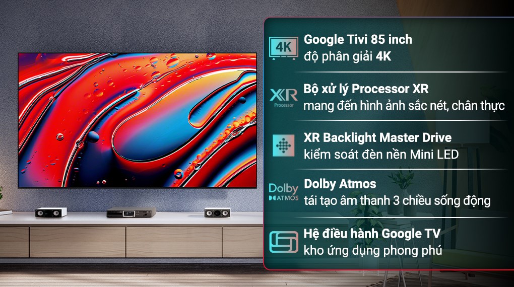 Google tivi Mini LED Sony 4K 85 inch K-85XR90