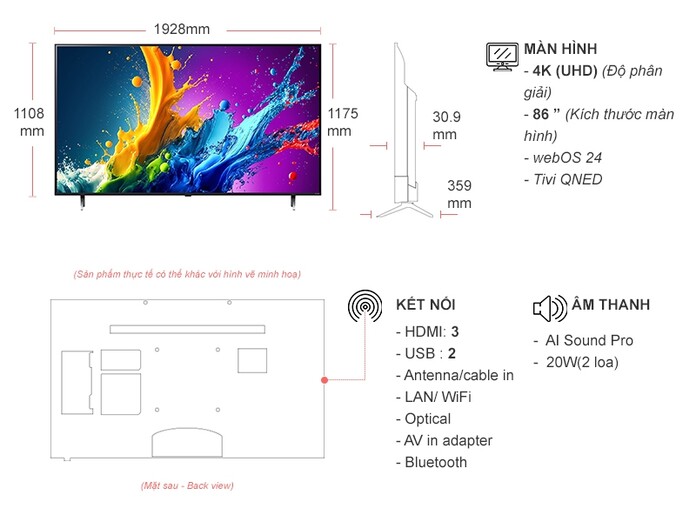 Smart tivi QNED LG 4K 86 Inch 86QNED80TSA