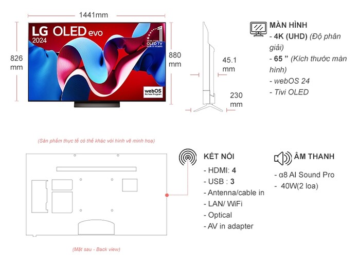 Smart tivi OLED LG 4K 65 inch 65C4PSA