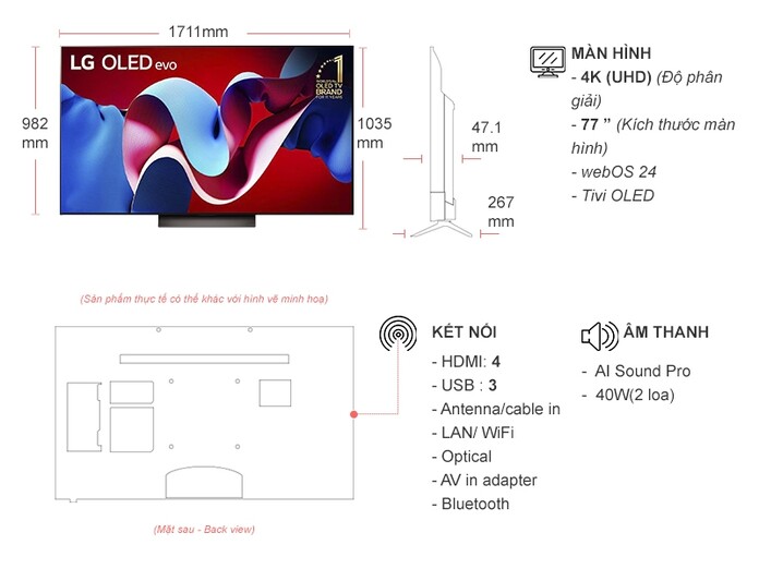 Smart tivi OLED LG 4K 77 Inch 77C4PSA
