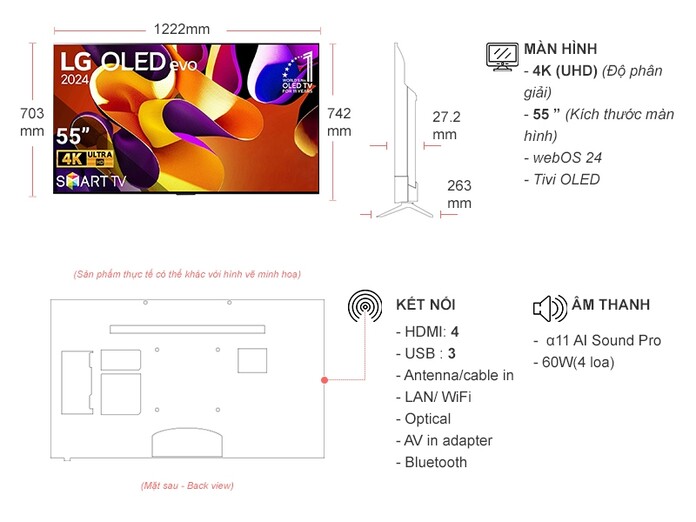 Smart tivi OLED LG 4K 55 inch 55G4PSA