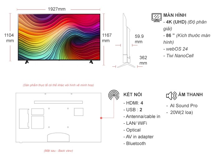 Smart tivi NanoCell LG 4K 86 inch 86NANO81TSA