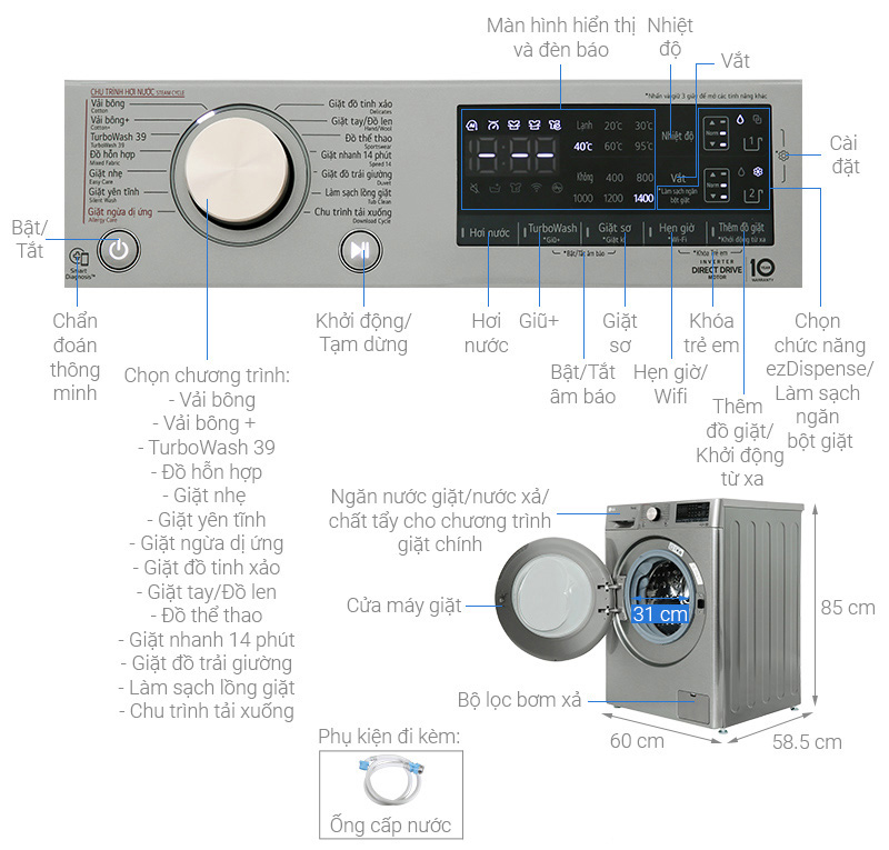 Máy giặt LG Inverter 12 kg FV1412S3PA