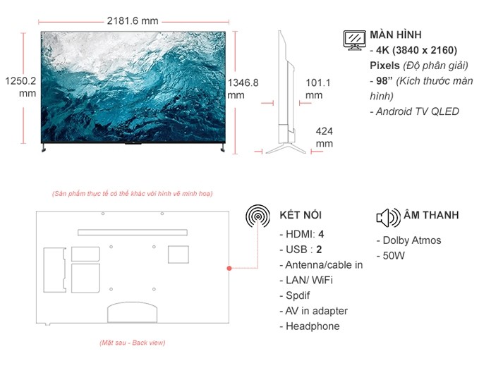 Android tivi QLED TCL 4K 98 inch 98C735