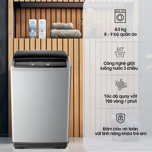 Máy giặt Sharp 8.5 Kg ES-Y85HV-S