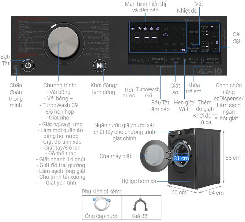 Máy giặt LG Inverter 14 kg FV1414S3BA