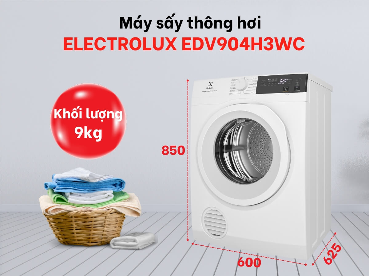 Máy sấy thông hơi Electrolux 9 kg EDV904H3WC