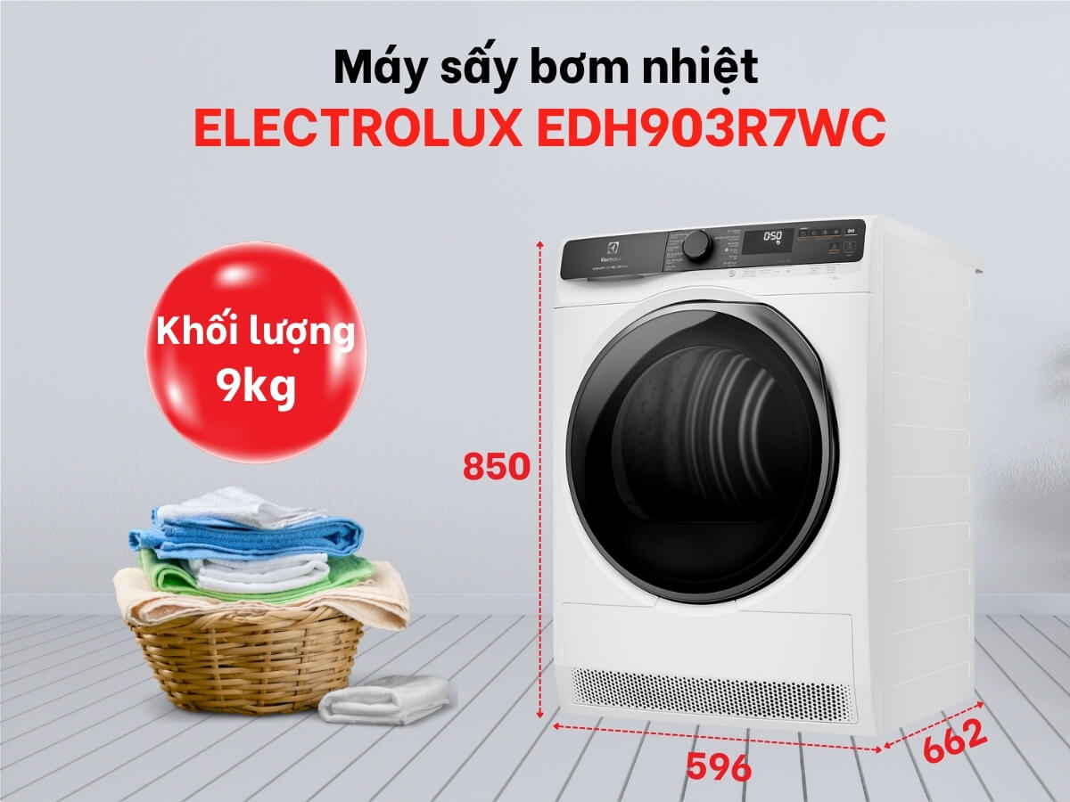 Máy sấy bơm nhiệt Electrolux 9 kg EDH903R7WC