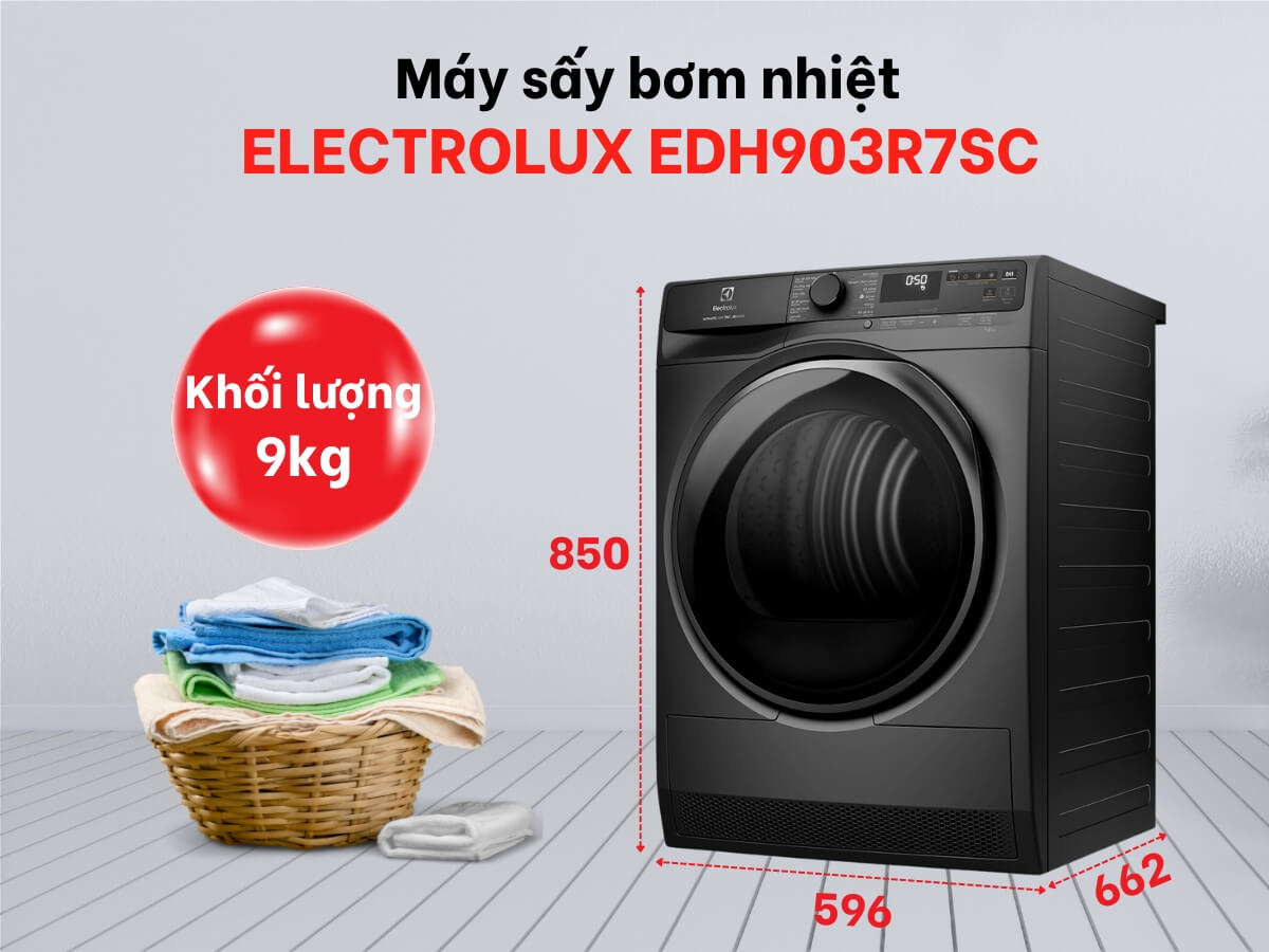 Máy sấy bơm nhiệt Electrolux 9 kg EDH903R7SC