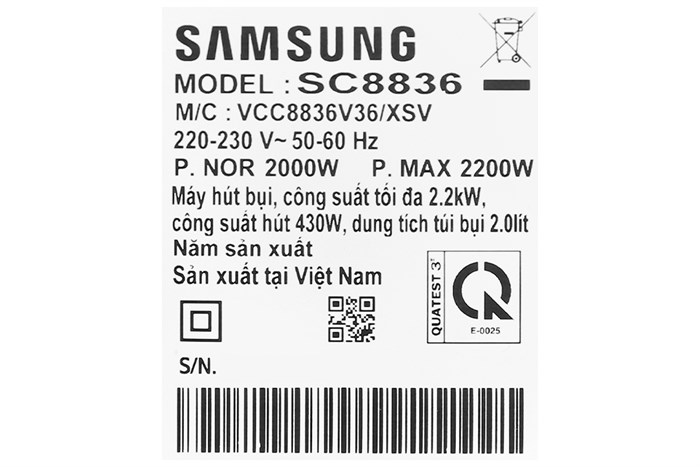 Máy hút bụi dạng hộp Samsung VCC8836V36/XSV