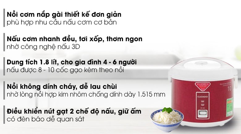 Nồi cơm điện Cuckoo 1.8 lít CR-1081/RDWHVN