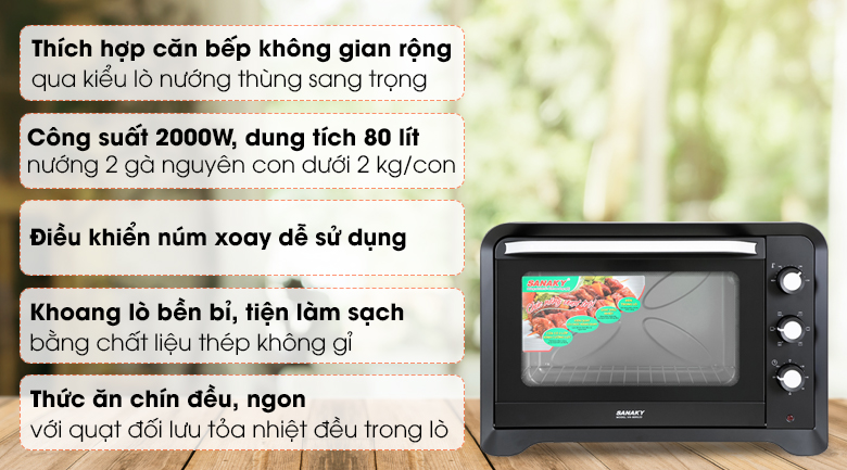 Lò nướng Sanaky 80 lít VH-809S2D 