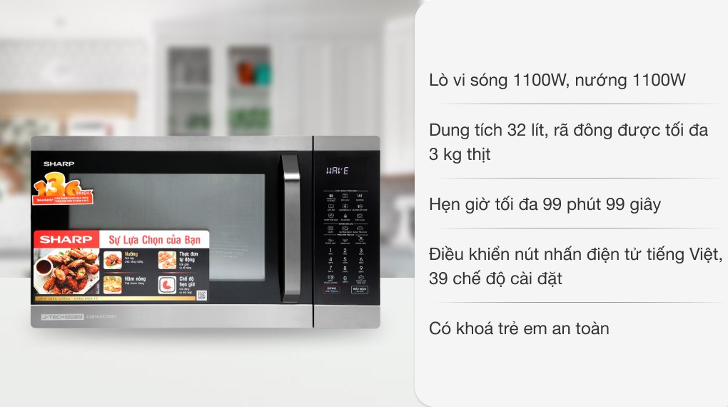 Lò vi sóng có nướng Sharp 32 lít  R-C932XVN-BST