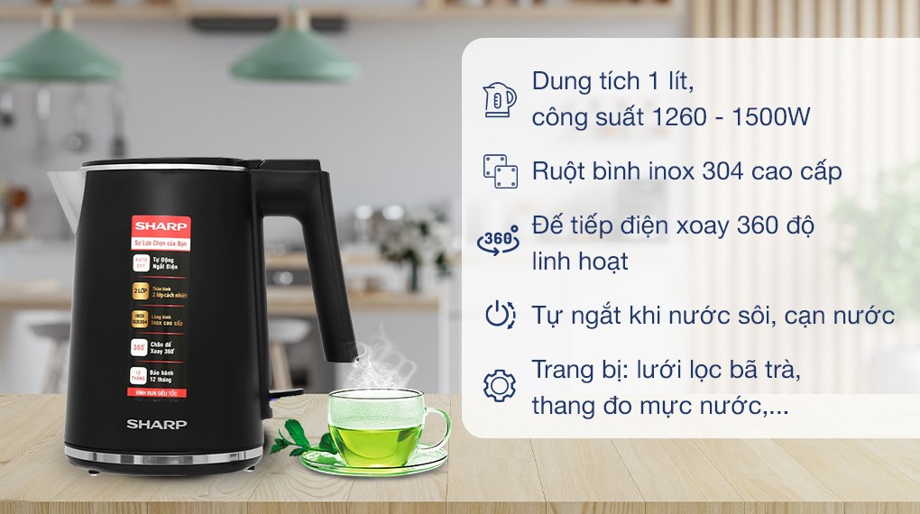 Bình đun siêu tốc Sharp EKJ-10DVPS-BK