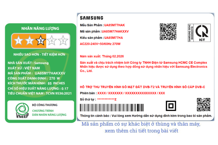 Smart Tivi Mini LED Samsung AI 4K 85 inch 85M77HA