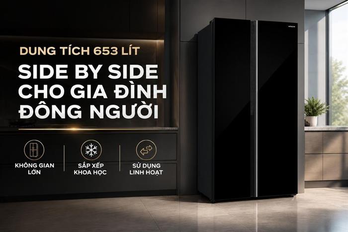 Tủ lạnh Hitachi Inverter 653 lít Side By Side HRSN9713ESAGBKVN